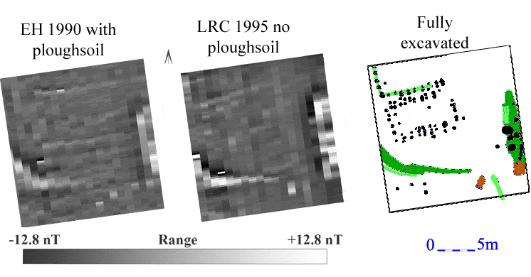 Comaprison of normal resolution survey before and after removal of ploughsoil