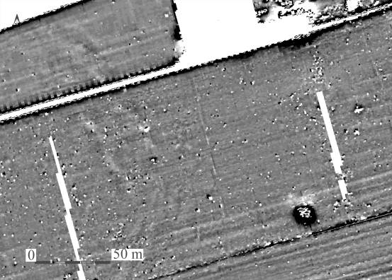 Magnetic survey showing dipoles caused by iron objects